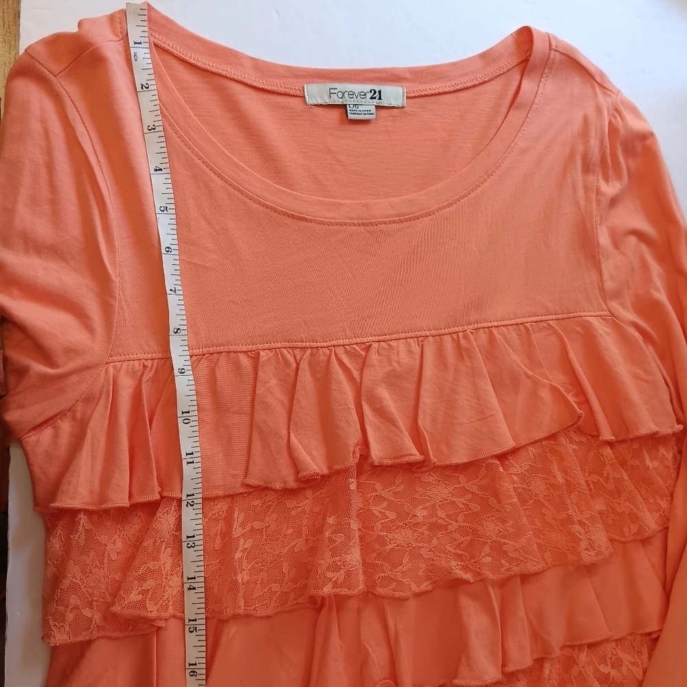 NWOT Top Blouse Tiered Front Lace ruffles, cotton modal, Long Sleeve,sz L. - Picture 12 of 14